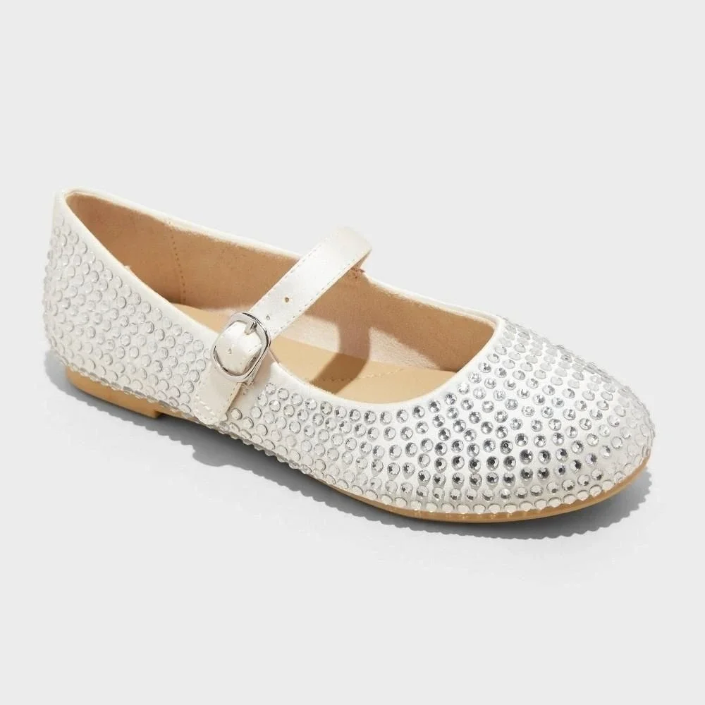 Art Class Kids Nell Rhinestone Mary Jane Flats Off White 5Y Adjustable Buckle